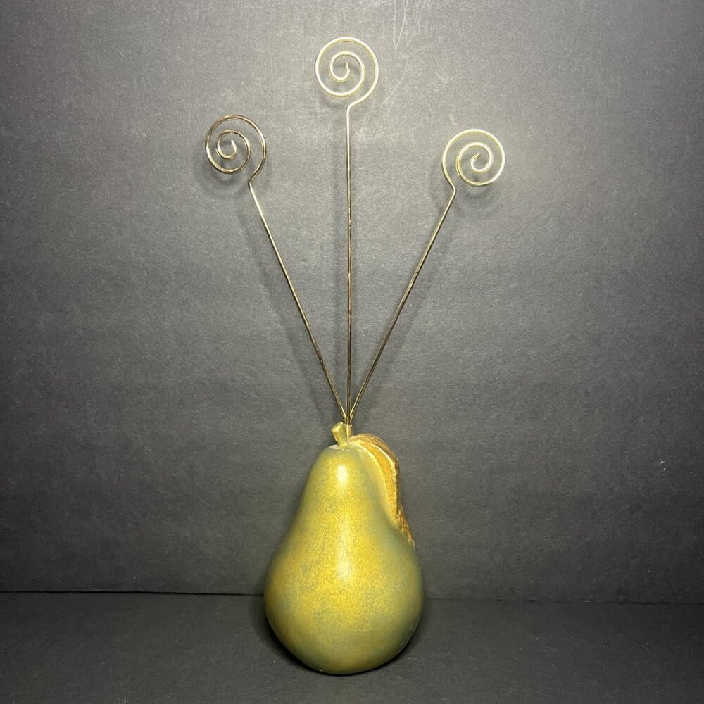 Green Gold Decorative Pear Fruit Paperweight Business Card / Photo Holder Stand